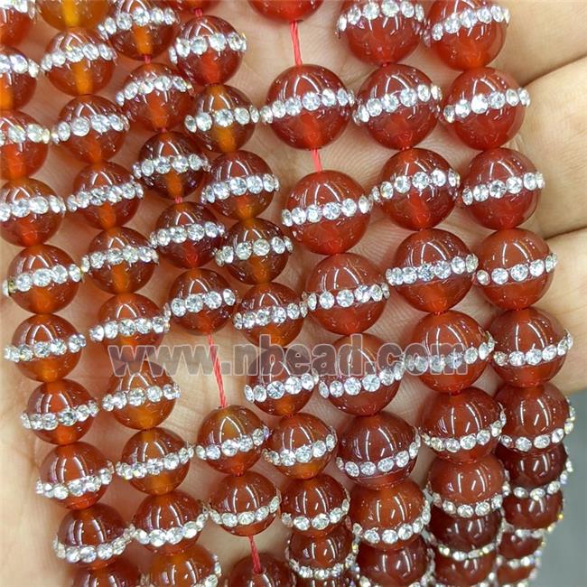 Red Dye Agate Round Beads Pave Rhinestone