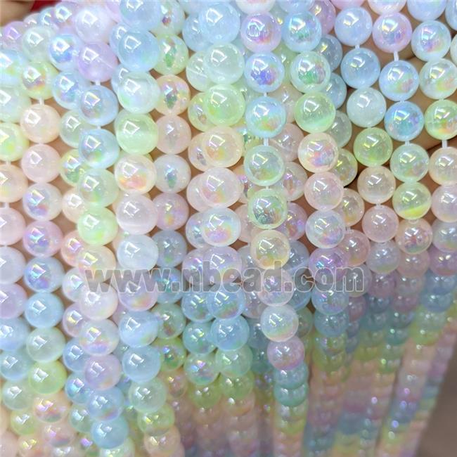 Natural Selenite Beads Multicolor Dye Smooth Round Electroplated
