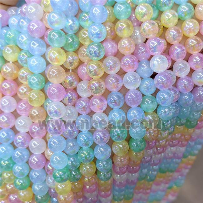 Natural Selenite Beads Multicolor Dye Smooth Round Electroplated