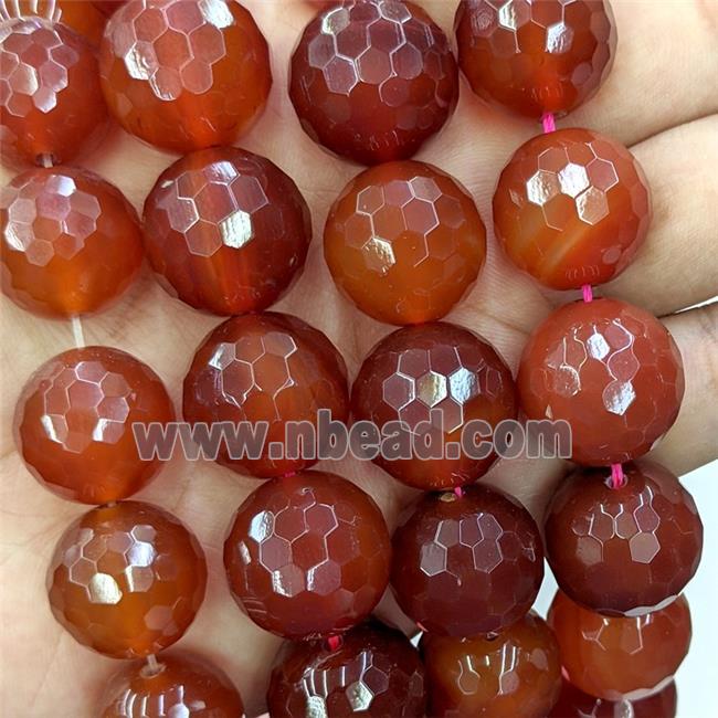 Natural Carnelian Agate Beads Red Treated Faceted Round