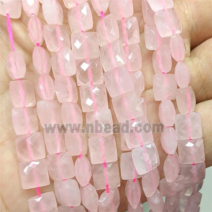 Natural Pink Rose Quartz Beads Faceted Square