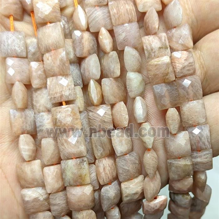 Natural Peach Sunstone Beads Faceted Square
