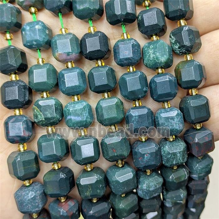 Natural Green Chook Bloodstone Beads Faceted Cube
