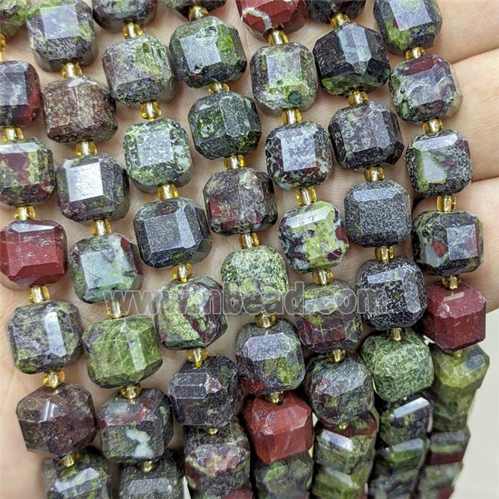Natural Dragon Bloodstone Beads Faceted Cube Green