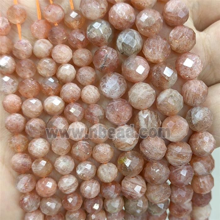 Natural Peach Sunstone Beads Gold Spot Faceted Round