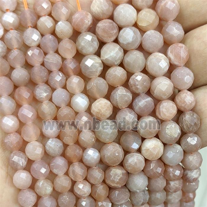 Natural Peach Sunstone Beads Faceted Round