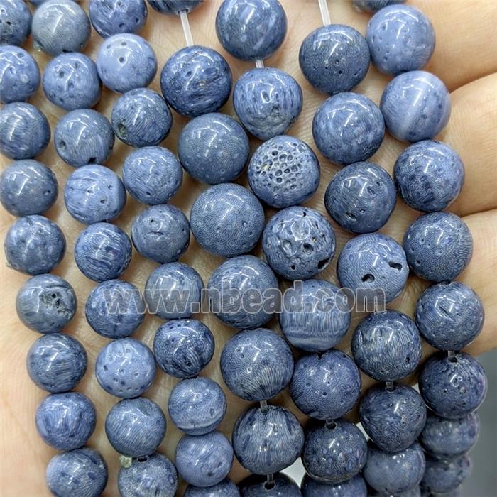 Blue Coral Fossil Beads Smooth Round