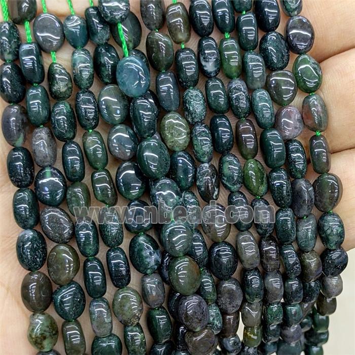 Natural Green Moss Agate Oval Beads