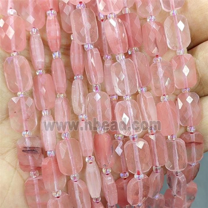 Synthetic Pink Quartz Beads Faceted Rectangle