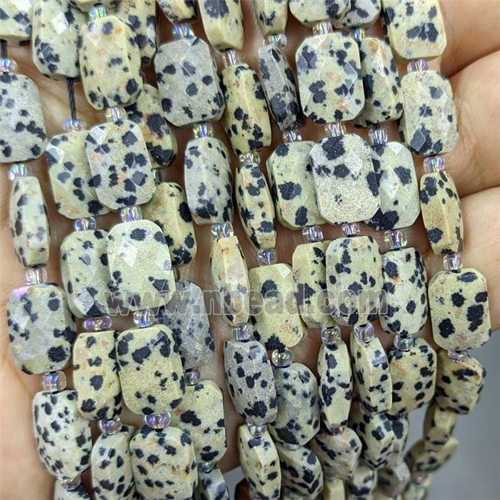 Natural Black Dalmatian Jasper Beads Faceted Rectangle