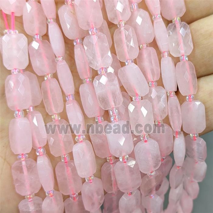Natural Pink Rose Quartz Beads Faceted Rectangle