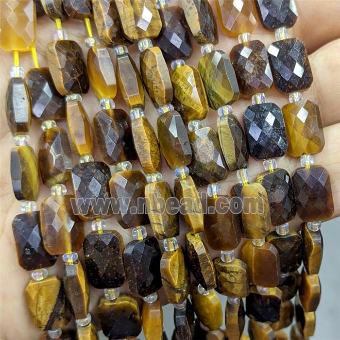 Natural Tiger Eye Stone Beads Faceted Rectangle