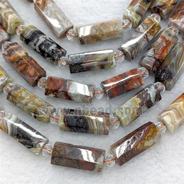 Natural Mexican Crazy Lace Agate Tube Beads