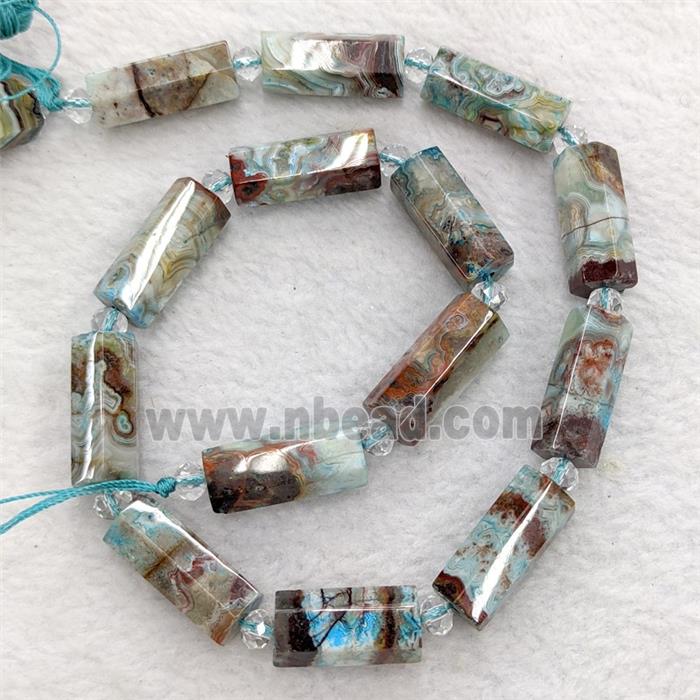 Natural Mexican Crazy Lace Agate Tube Beads Blue Dye
