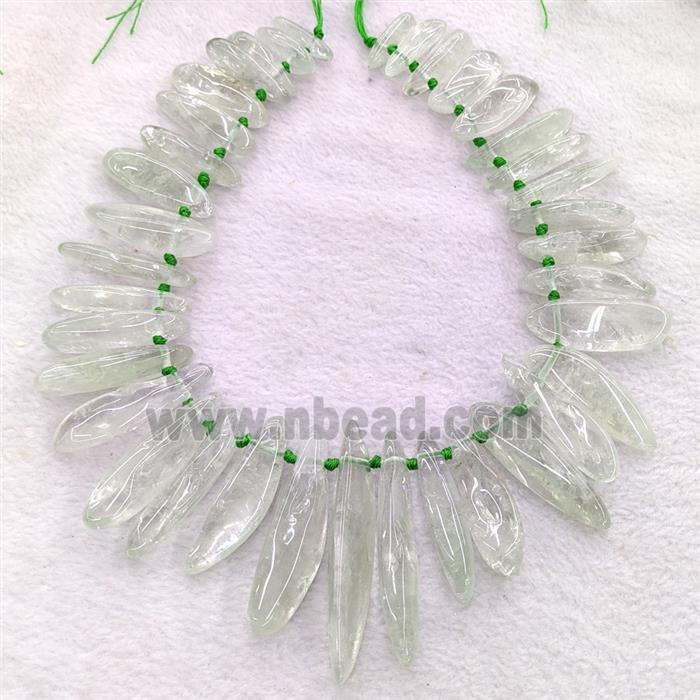 Natural Green Quartz Stick Beads Graduated Topdrilled