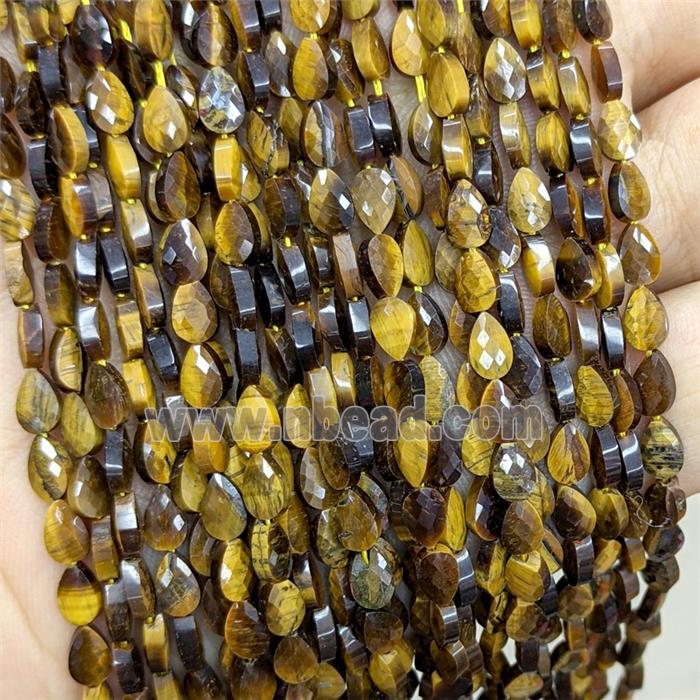 Natural Tiger Eye Stone Teardrop Beads Faceted
