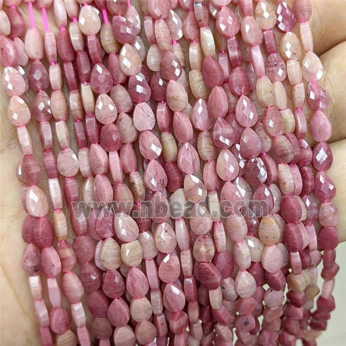 Natural Pink Wood Lace Jasper Teardrop Beads Faceted