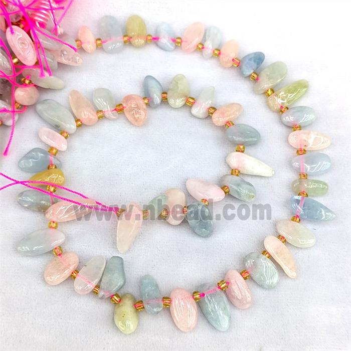 Natural Morganite Chips Beads Multicolor Freeform Topdrilled
