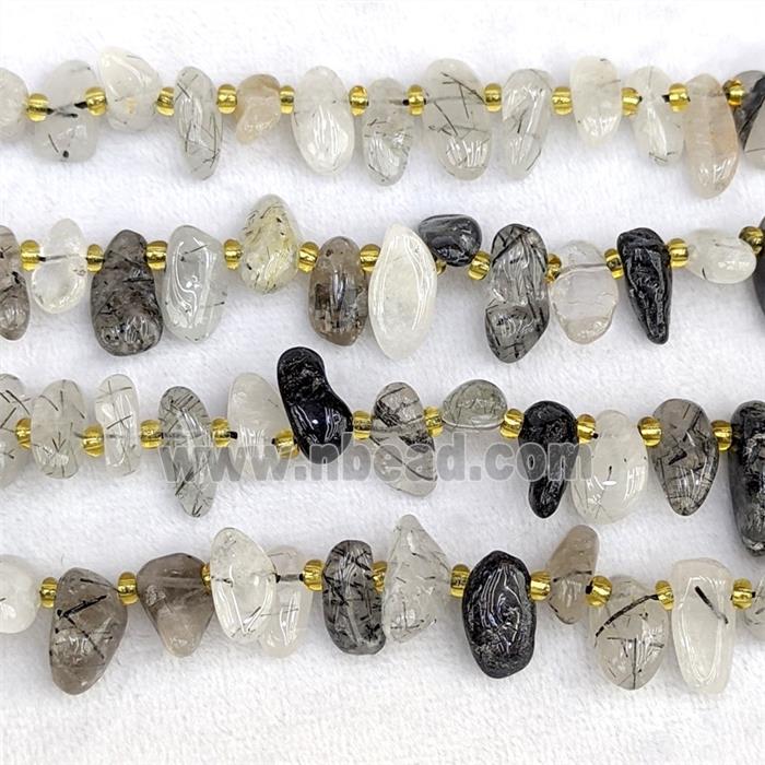 Natural Black Rutilated Quartz Chips Beads Freeform Topdrilled