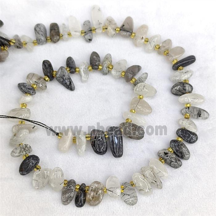 Natural Black Rutilated Quartz Chips Beads Freeform Topdrilled