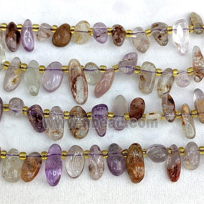 Natural Purple Phantom Quartz Chips Beads Freeform Topdrilled