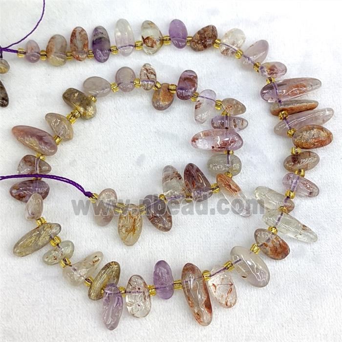 Natural Purple Phantom Quartz Chips Beads Freeform Topdrilled