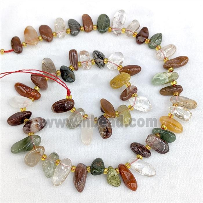 Natural Rutilated Quartz Chips Beads Multicolor Freeform Topdrilled
