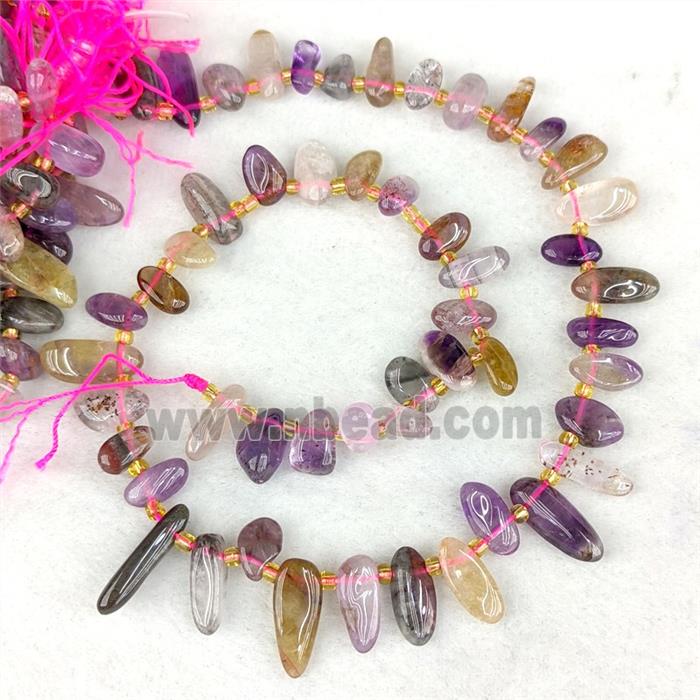 Natural Super7 Quartz Chips Beads Multicolor Freeform Topdrilled