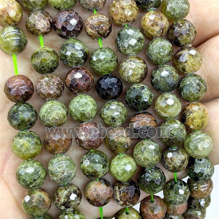 Natural Green Garnet Beads Faceted Round