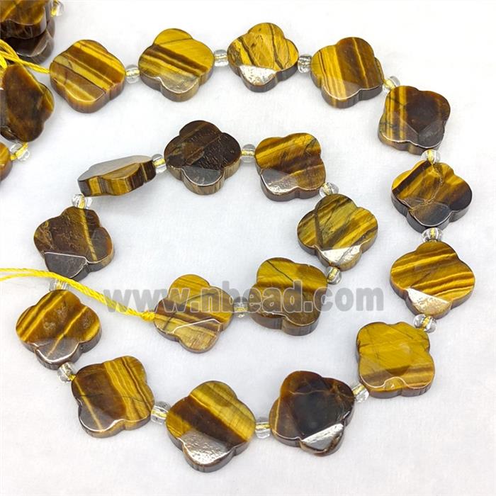 Natural Tiger Eye Stone Clover Beads Faceted