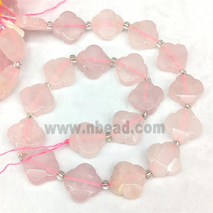 Natural Pink Rose Quartz Clover Beads Faceted