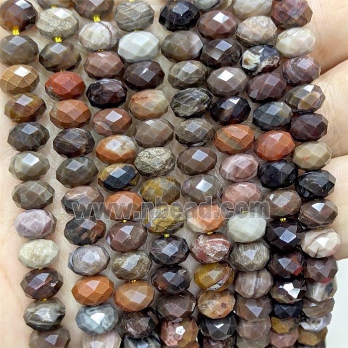 Natural Wood Petrified Jasper Rondelle Beads Faceted