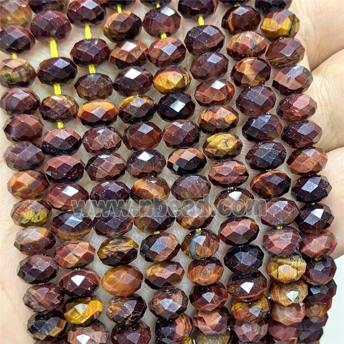Natural Red Tiger Eye Stone Rondelle Beads Faceted