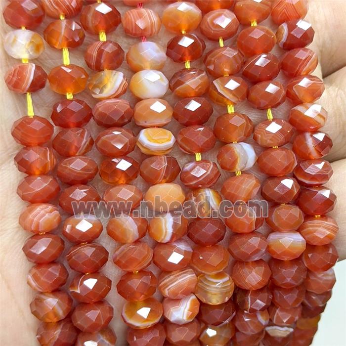 Natural Red Stripe Agate Rondelle Beads Dye Faceted