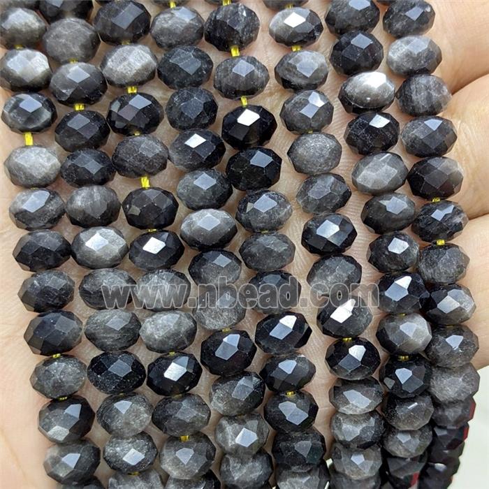 Natural Silver Obsidian Rondelle Beads Faceted