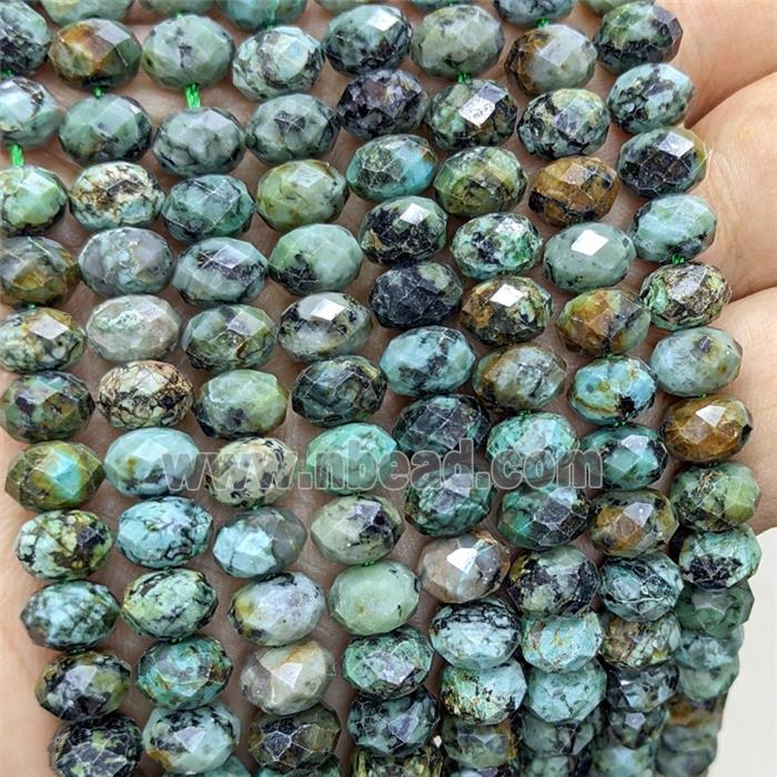 Natural Green African Turquoise Rondelle Beads Faceted