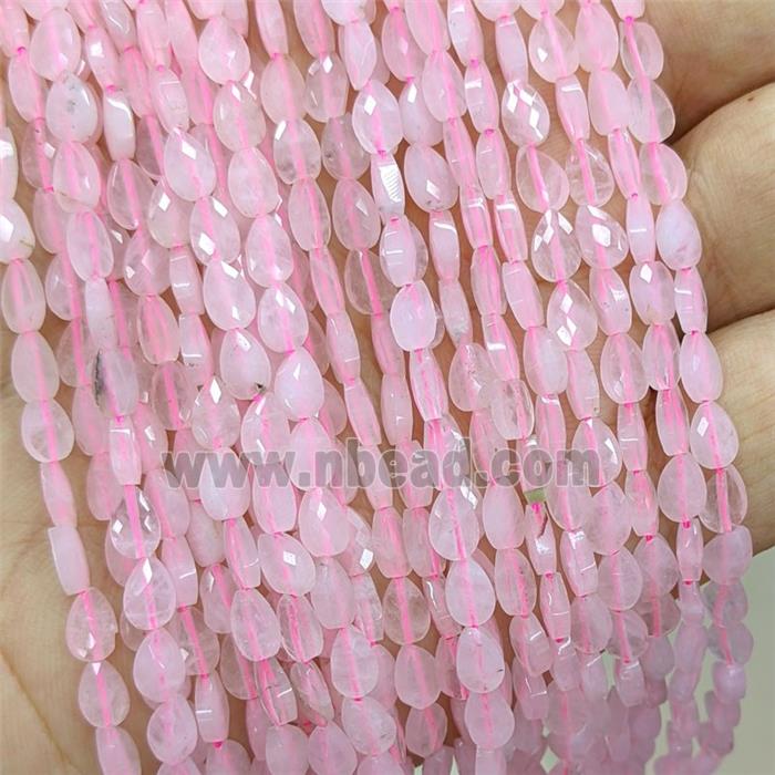 Natural Pink Rose Quartz Beads Faceted Teardrop