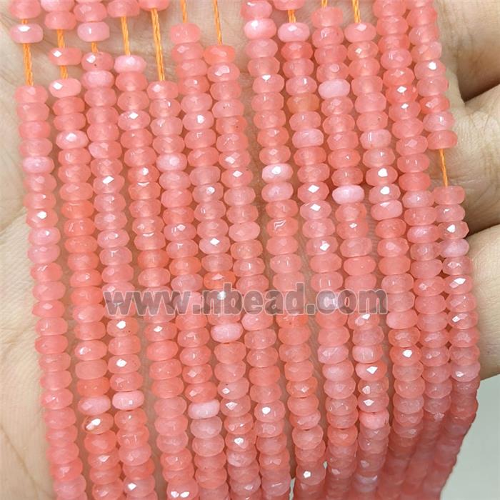 Pink Dye Jade Beads Faceted Rondelle