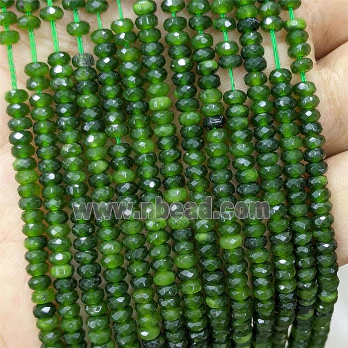 Green Nephrite Jade Beads Faceted Rondelle