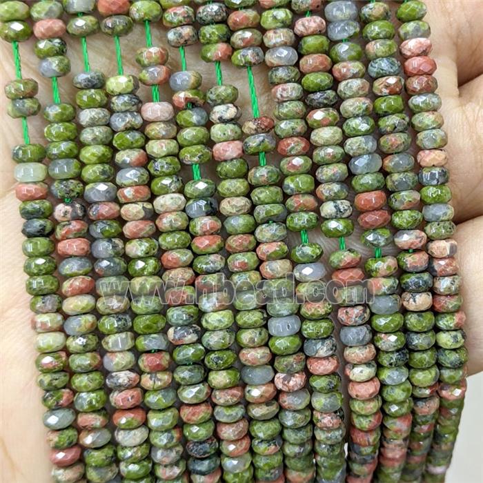 Green Unakite Beads Faceted Rondelle