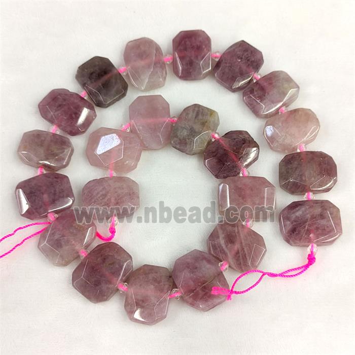 Natural Madagascar Rose Quartz Rectangle Beads Pink Faceted