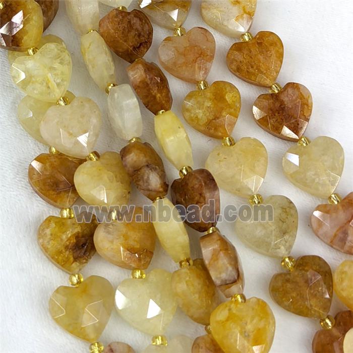 Natural Yellow Hematoid Quartz Heart Beads Faceted