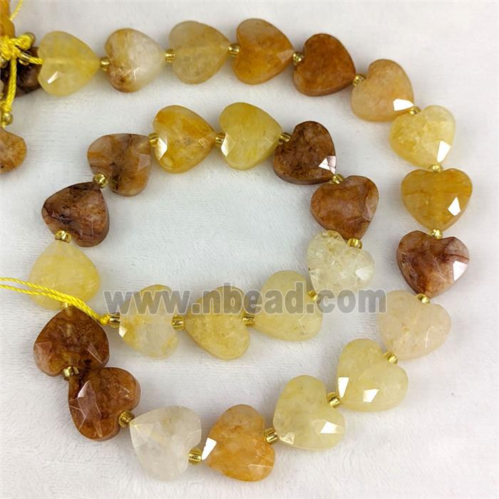 Natural Yellow Hematoid Quartz Heart Beads Faceted