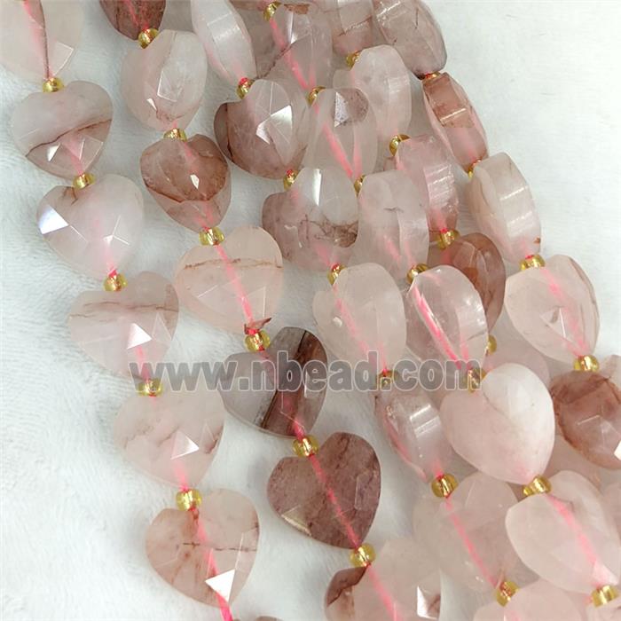 Natural Red Hematoid Quartz Heart Beads Faceted