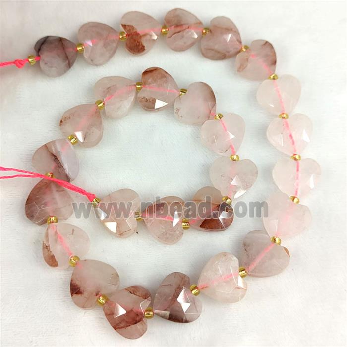Natural Red Hematoid Quartz Heart Beads Faceted
