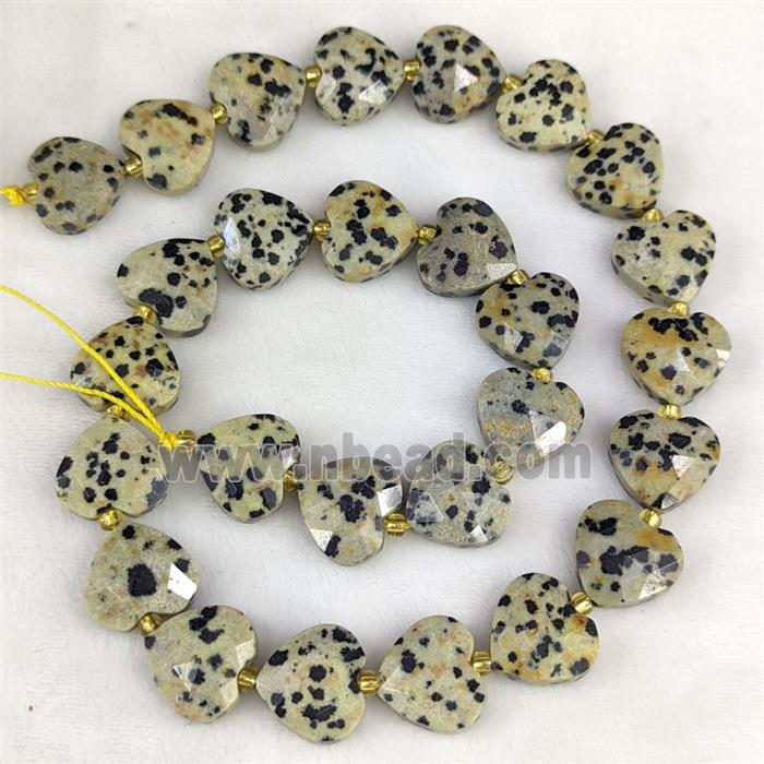 Black Dalmatian Jasper Heart Beads Faceted