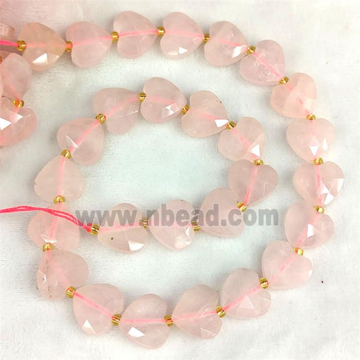Natural Pink Rose Quartz Heart Beads Faceted