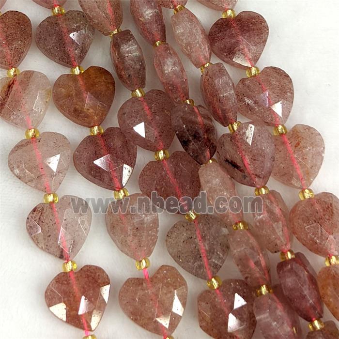 Natural Pink Strawberry Quartz Heart Beads Faceted