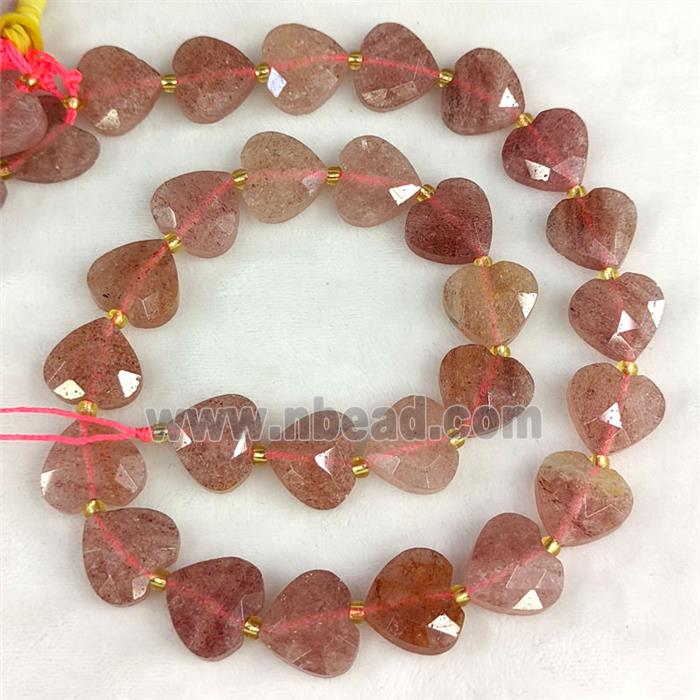 Natural Pink Strawberry Quartz Heart Beads Faceted