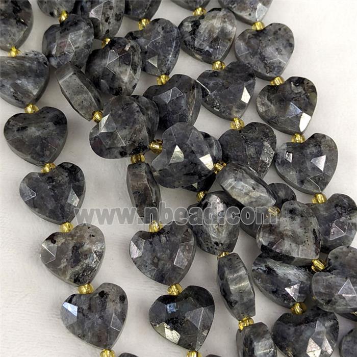 Natural Black Labradorite Heart Beads Faceted